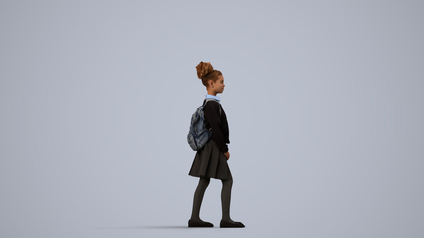 realistic 3D human girl kids, archviz people FBX OBJ for Blender, side view render