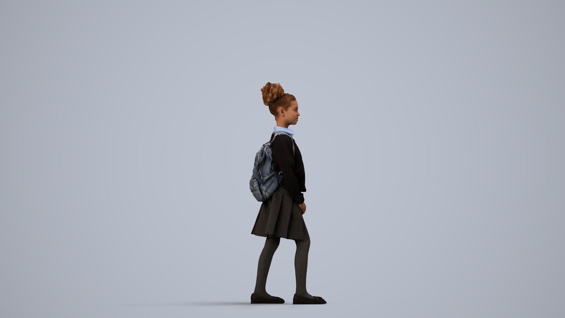 realistic 3D human girl kids, archviz people FBX OBJ for Blender, side view render