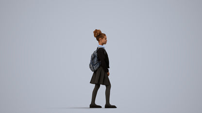 realistic 3D human girl kids, archviz people FBX OBJ for Blender, side view render