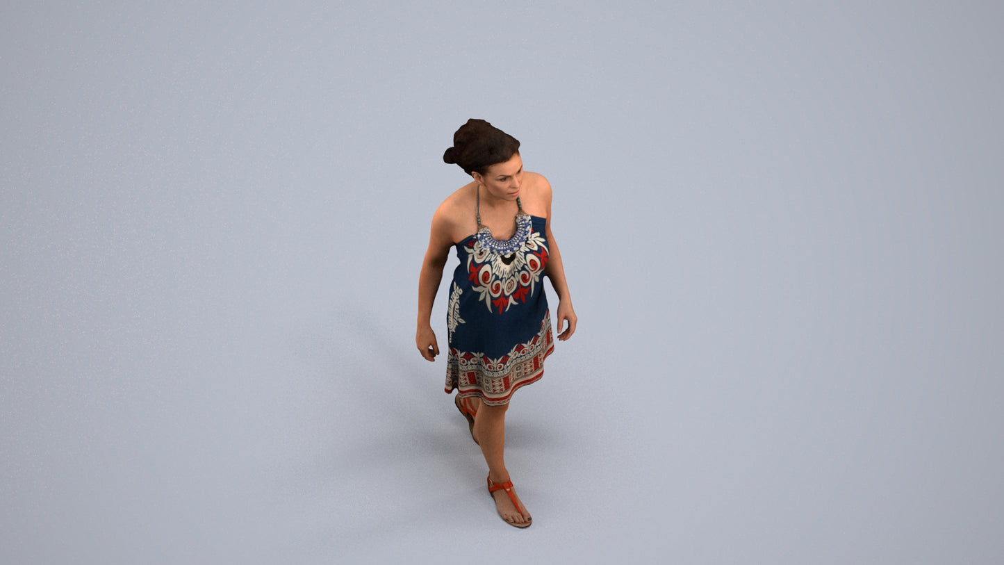 realistic 3D people woman walking, render-ready for V-Ray and Corona, FBX OBJ, back view render