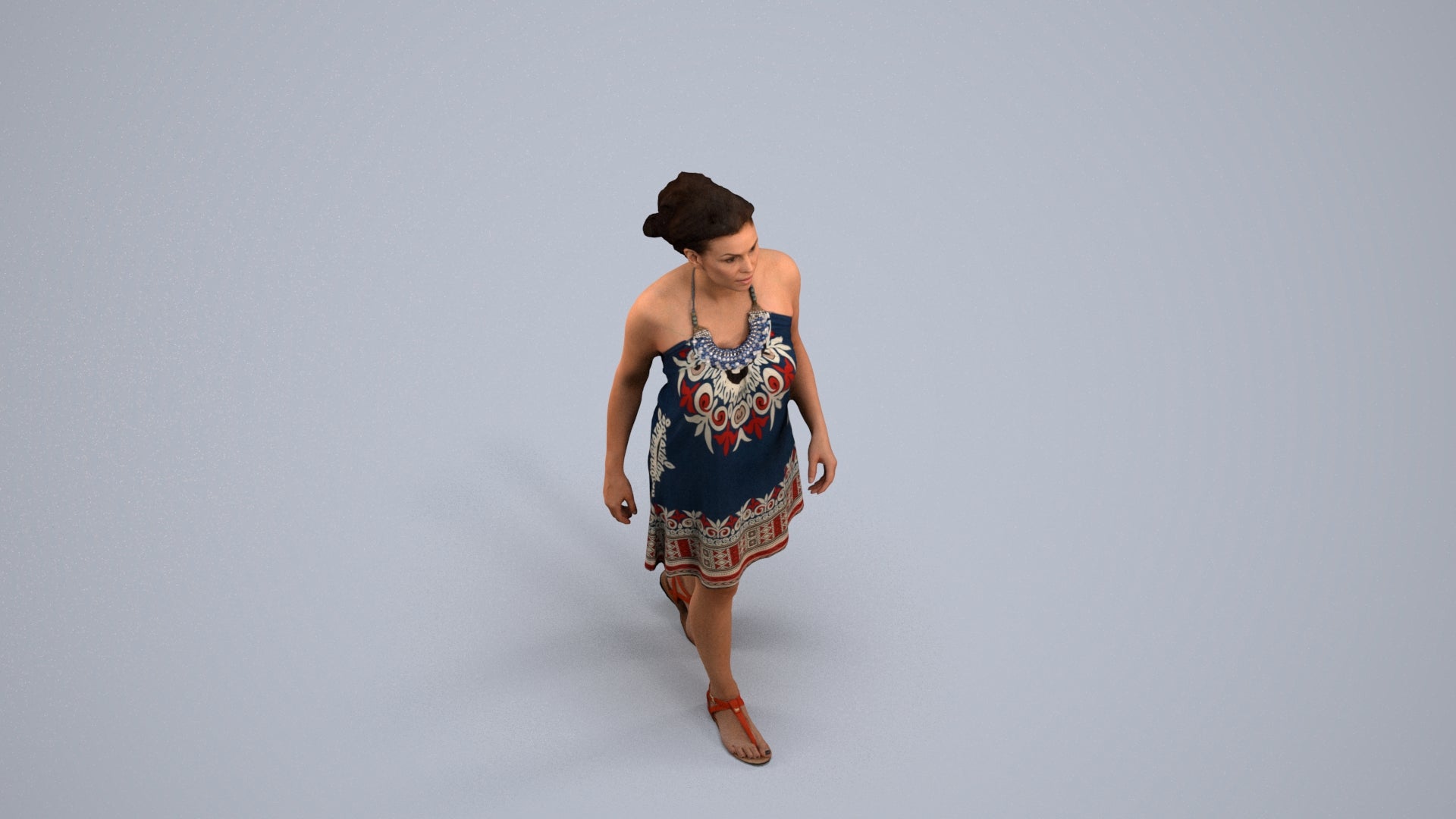 realistic 3D people woman walking, render-ready for V-Ray and Corona, FBX OBJ, back view render