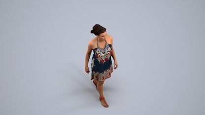 realistic 3D people woman walking, render-ready for V-Ray and Corona, FBX OBJ, back view render