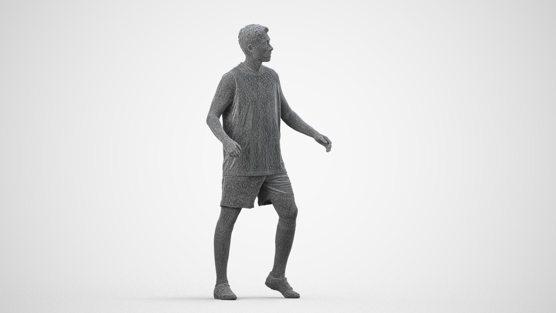 photogrammetry 3D man sport, realistic human model archviz FBX, wireframe side view