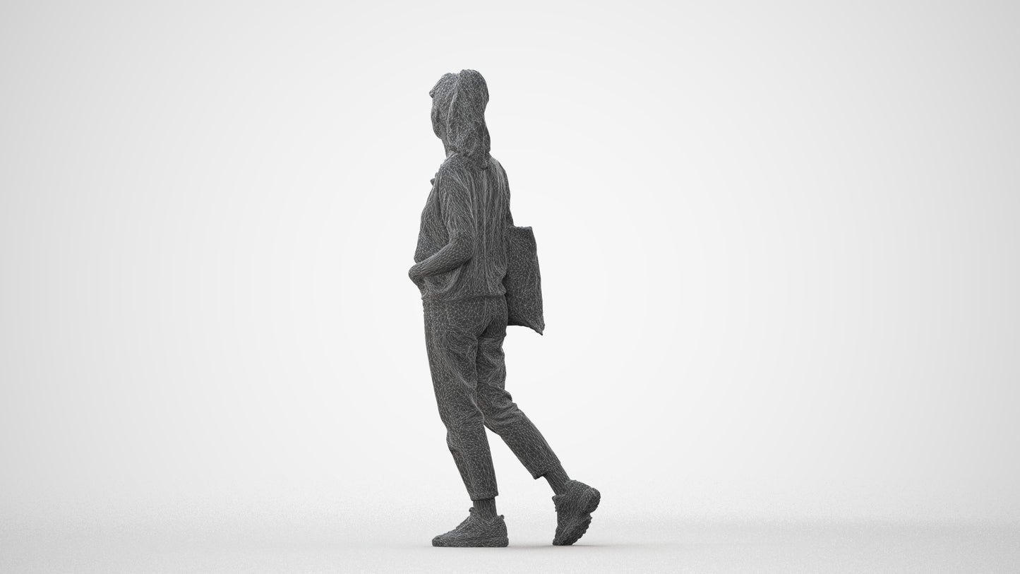 realistic 3D woman casual walking, scanned archviz people for Blender and 3ds Max, square thumbnail
