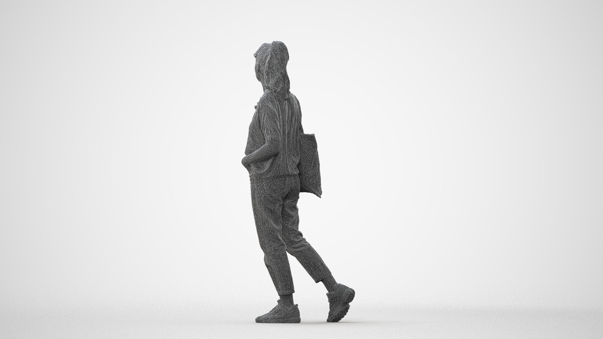 realistic 3D woman casual walking, scanned archviz people for Blender and 3ds Max, square thumbnail
