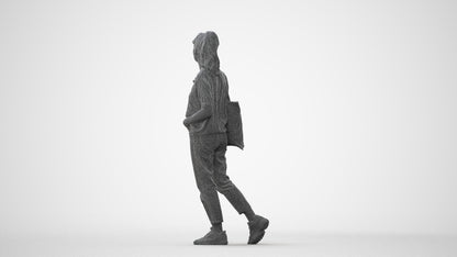 realistic 3D woman casual walking, scanned archviz people for Blender and 3ds Max, square thumbnail