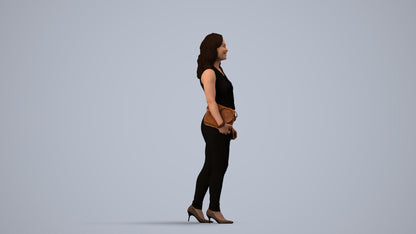 realistic 3D human woman casual standing, archviz people FBX OBJ for Blender, side view render