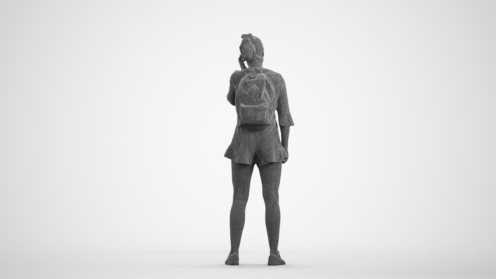 3D scanned girl kids casual, photorealistic archviz people for Enscape and SketchUp, wireframe front view
