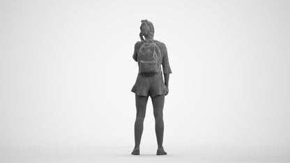 3D scanned girl kids casual, photorealistic archviz people for Enscape and SketchUp, wireframe front view