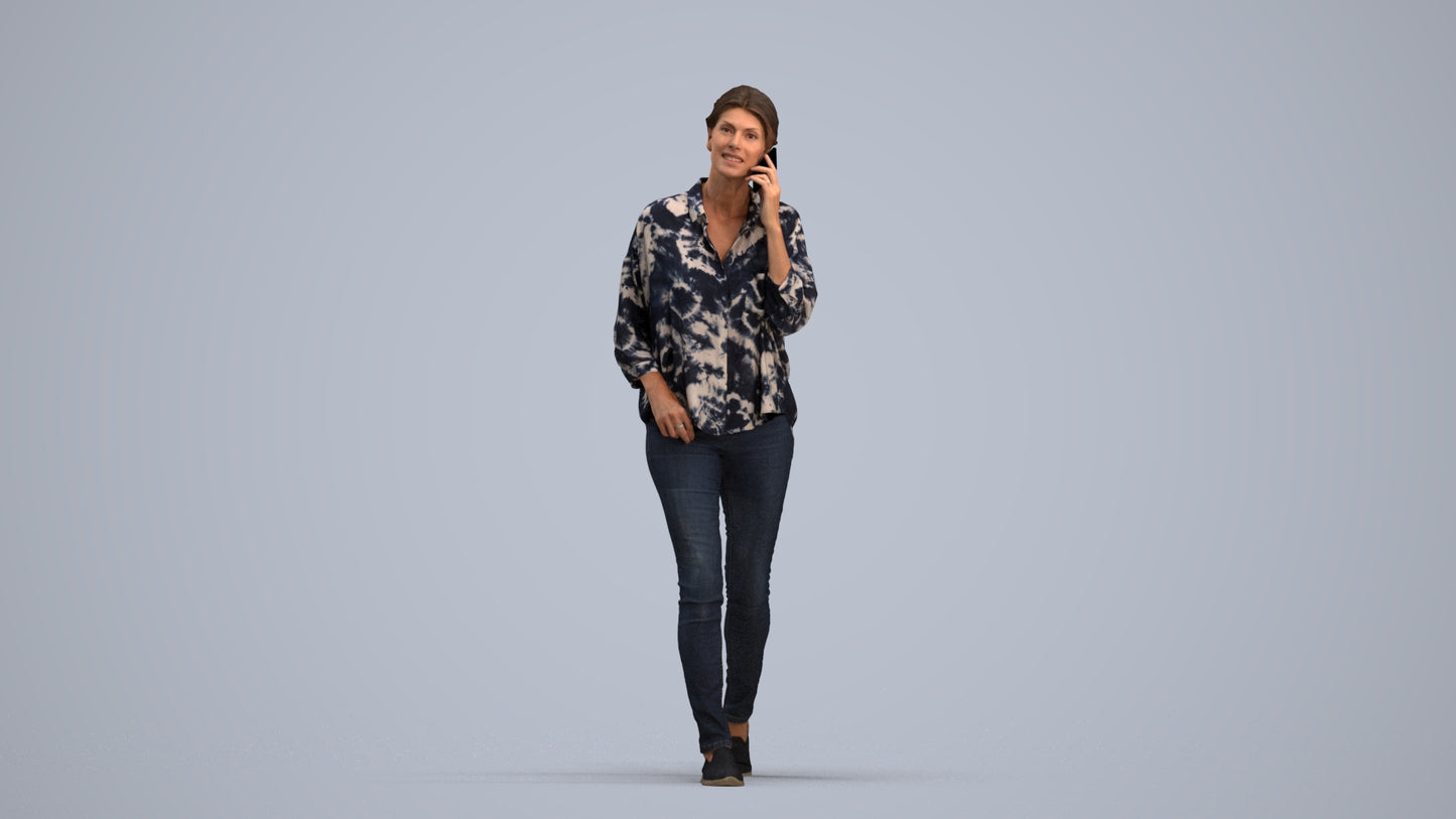 realistic 3D human woman casual walking, archviz people FBX OBJ for Blender, standing pose render