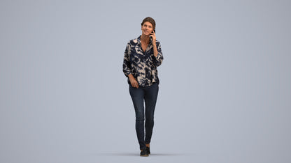 realistic 3D human woman casual walking, archviz people FBX OBJ for Blender, standing pose render