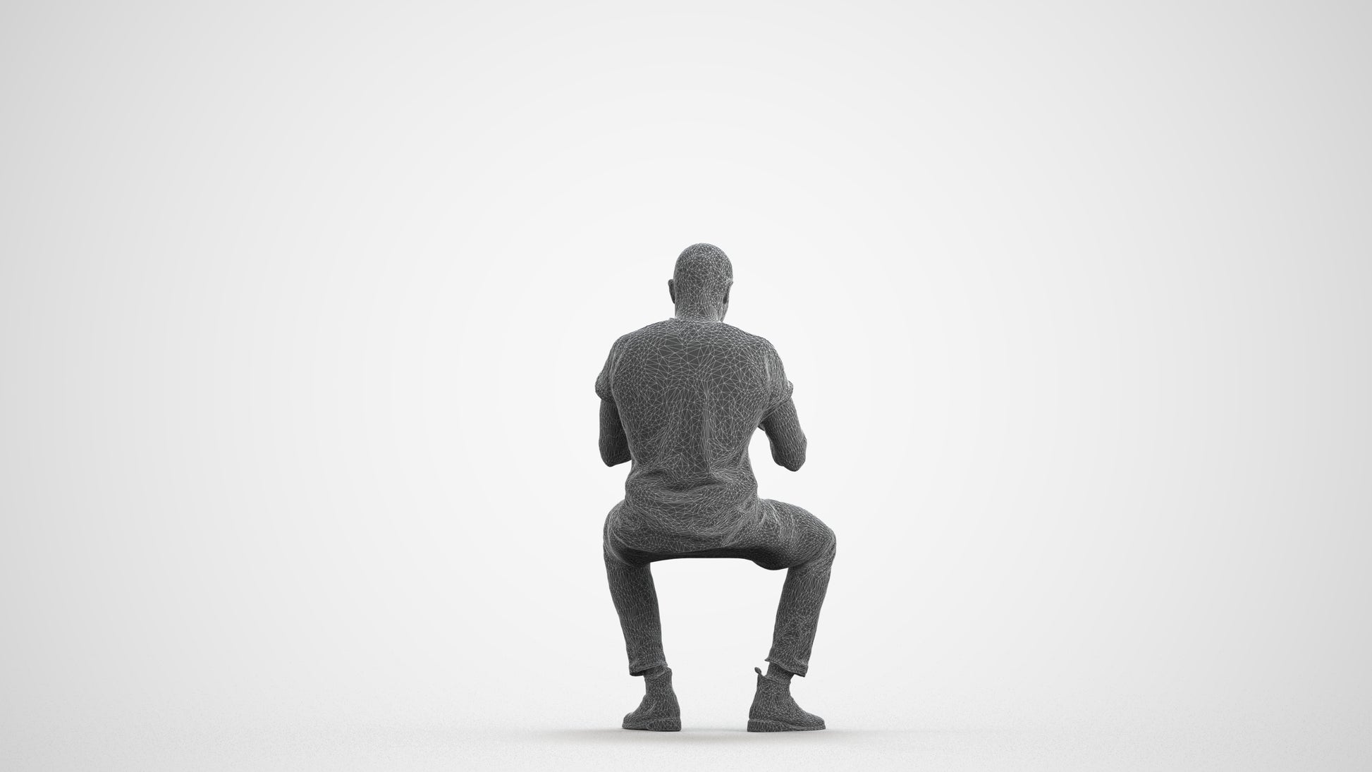 realistic 3D people man casual sitting, render-ready for V-Ray and Corona, FBX OBJ, wireframe front view