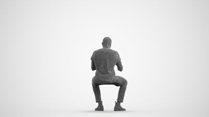 realistic 3D people man casual sitting, render-ready for V-Ray and Corona, FBX OBJ, wireframe front view