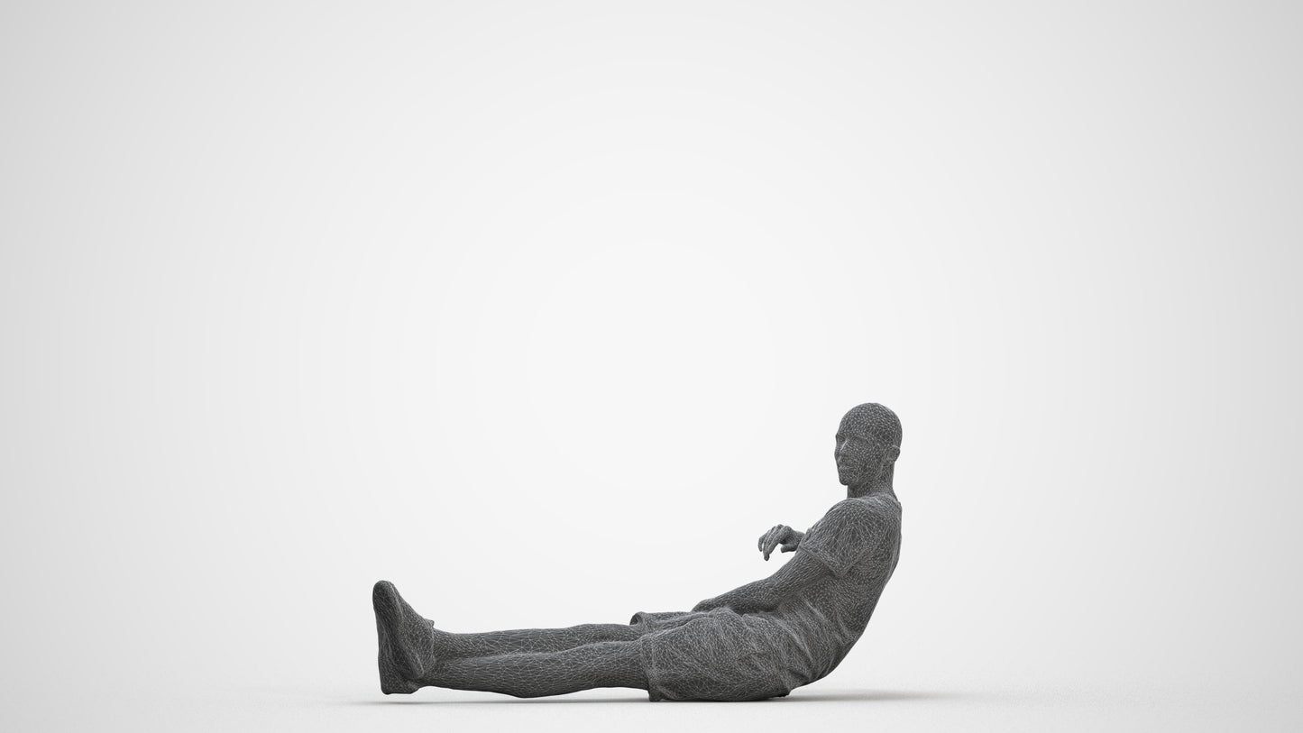 3D scanned man sitting casual, photorealistic archviz people for Enscape and SketchUp, three-quarter front view render