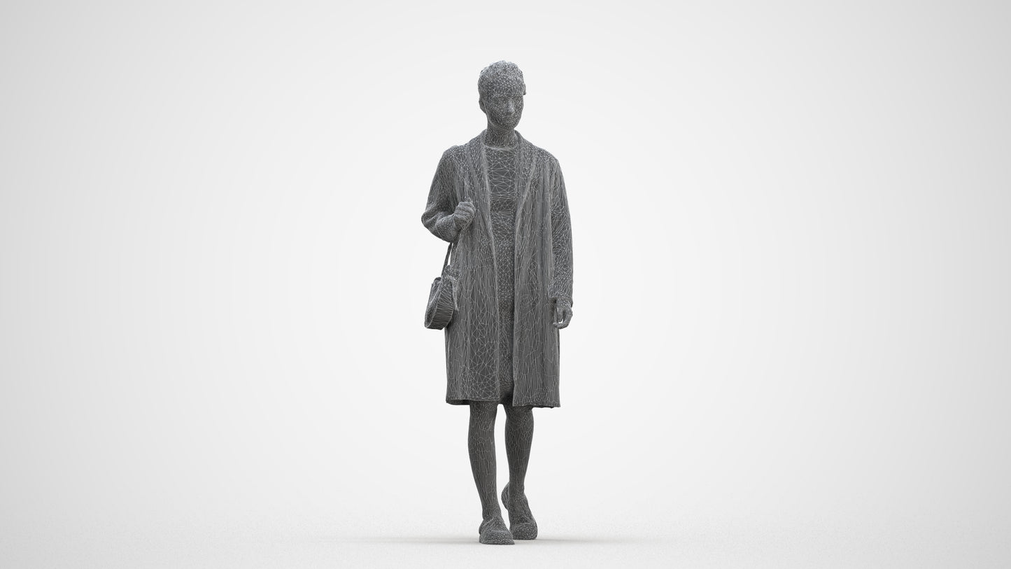3D people model woman casual walking, scanned human for 3ds Max rendering, three-quarter front view render