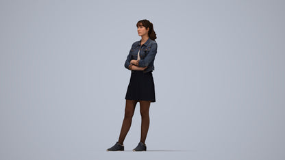 realistic 3D woman casual standing, scanned archviz people for Blender and 3ds Max, top-down view render
