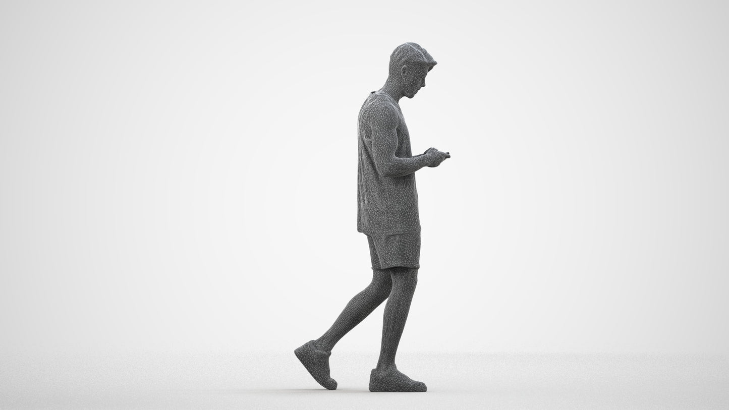 photogrammetry 3D man sport walking, realistic human model archviz FBX, wireframe side view