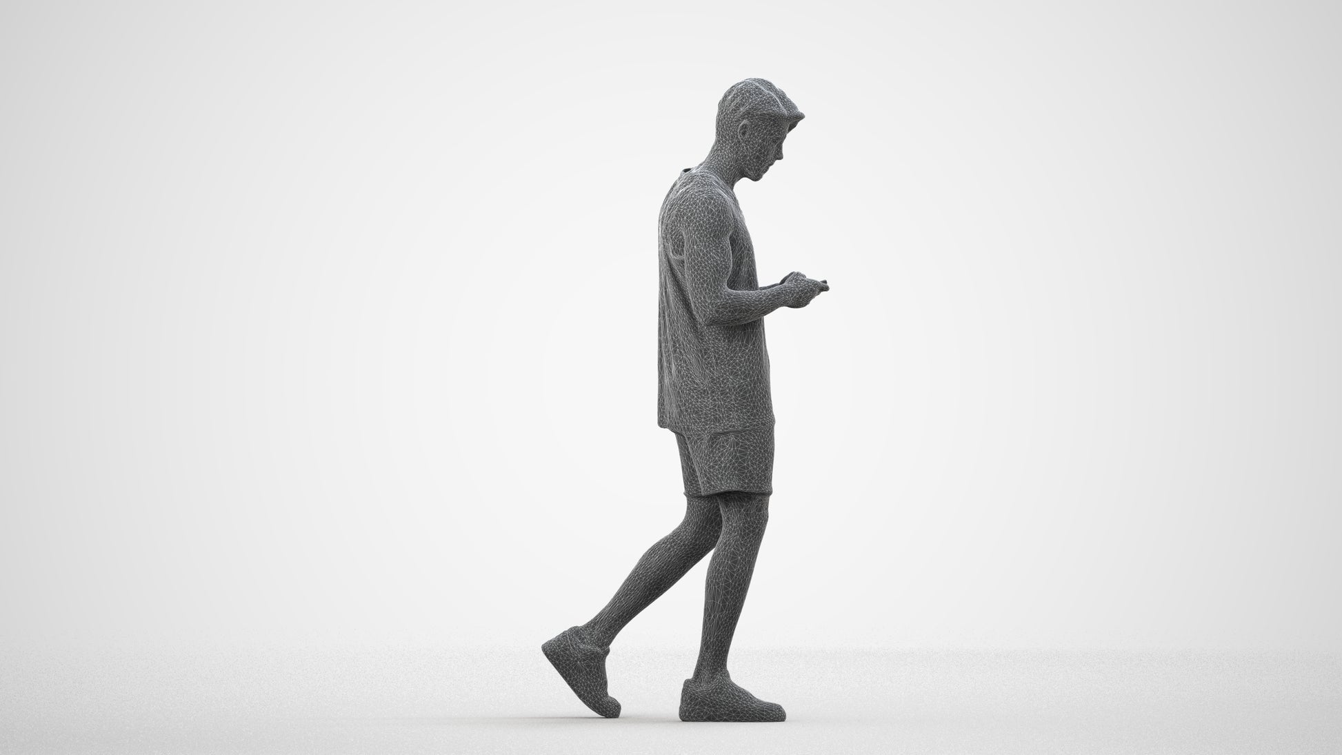 photogrammetry 3D man sport walking, realistic human model archviz FBX, wireframe side view