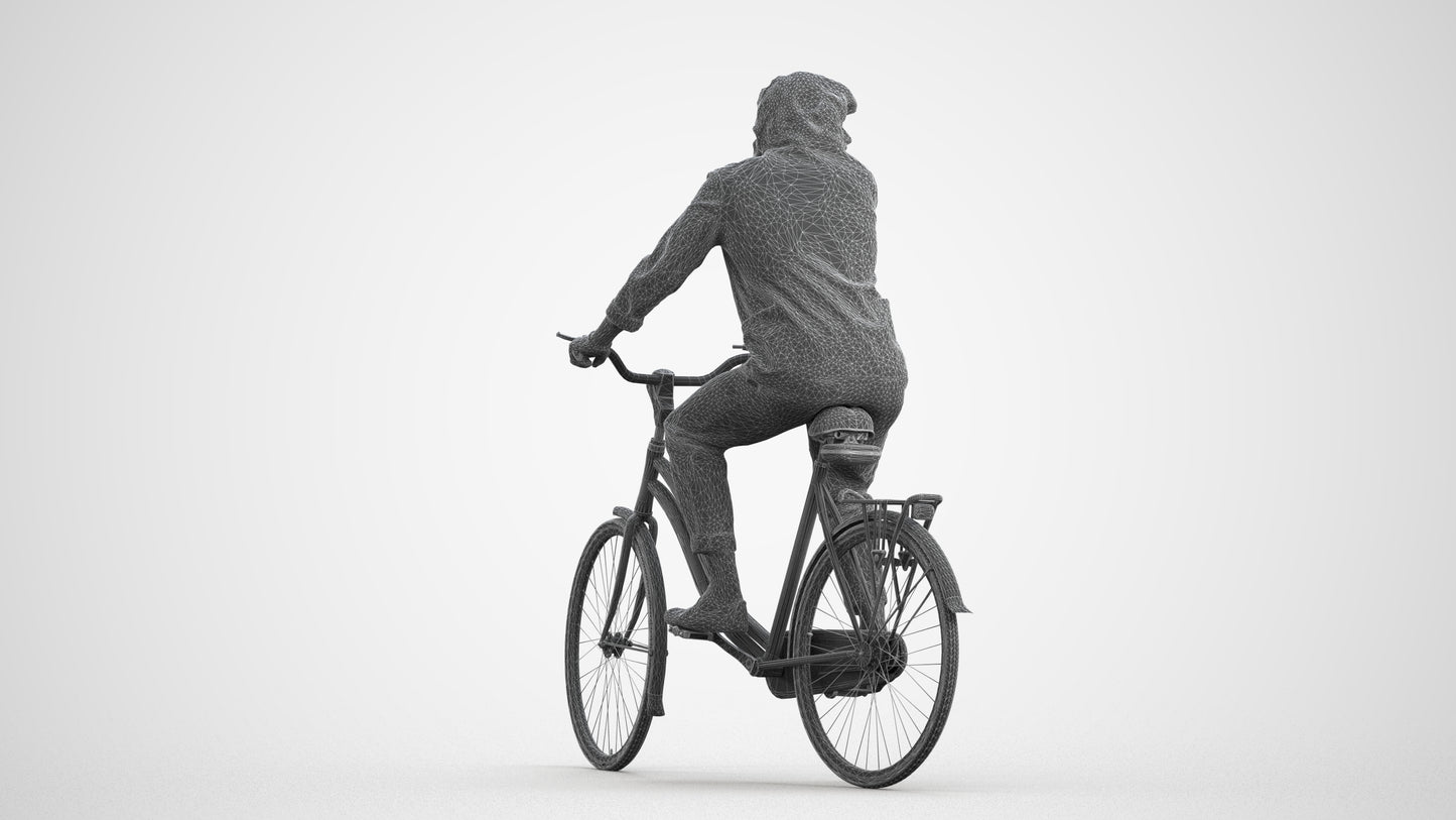 photogrammetry 3D man casual cycling, realistic human model archviz FBX, wireframe front view