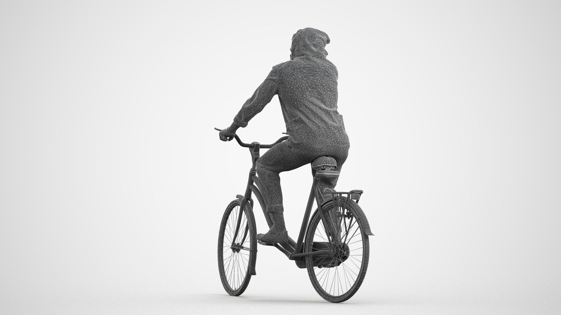 photogrammetry 3D man casual cycling, realistic human model archviz FBX, wireframe front view