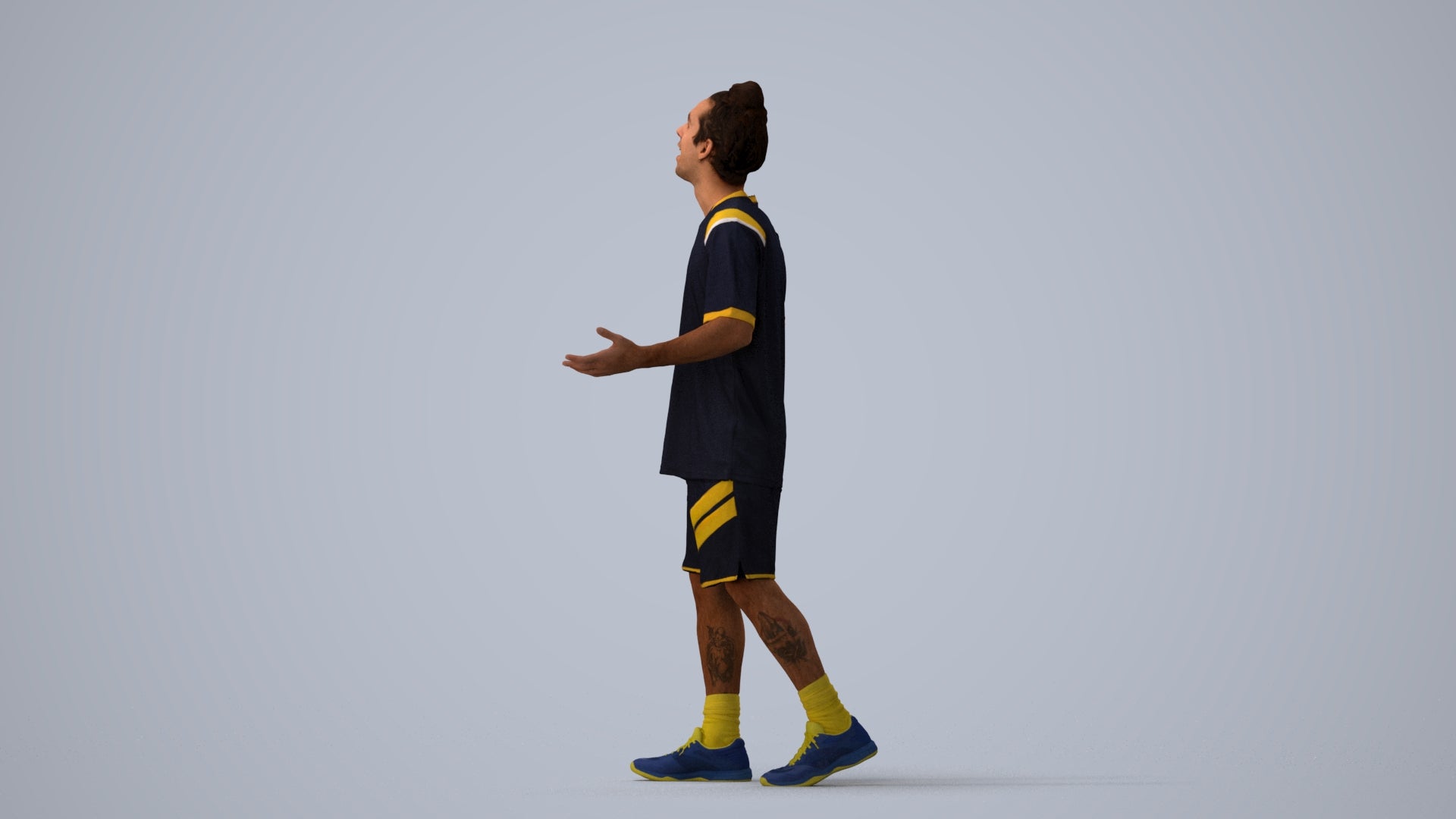 realistic 3D human man sport, archviz people FBX OBJ for Blender, three-quarter view render