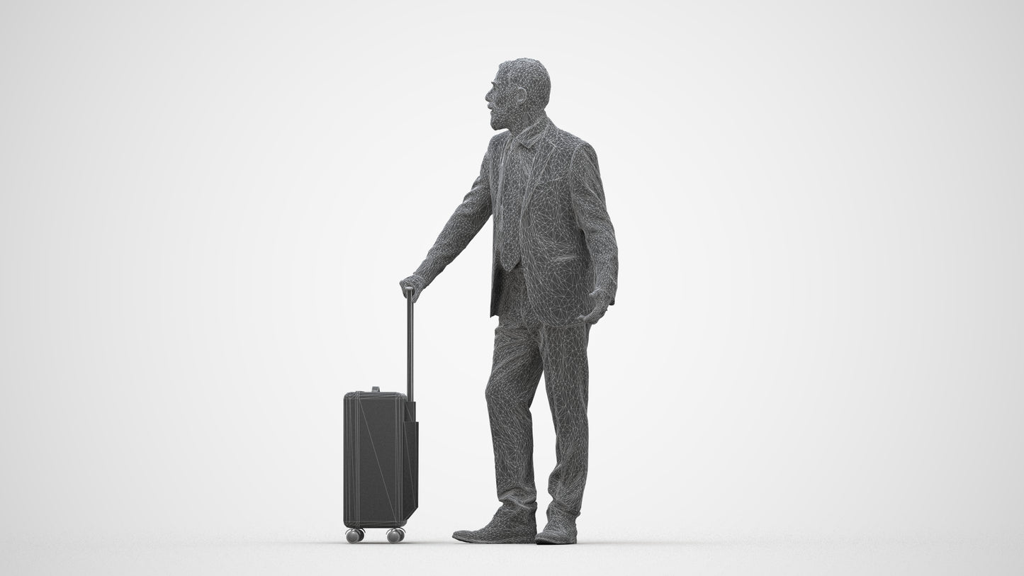 realistic 3D senior man business, scanned archviz people for Blender and 3ds Max, wireframe back view