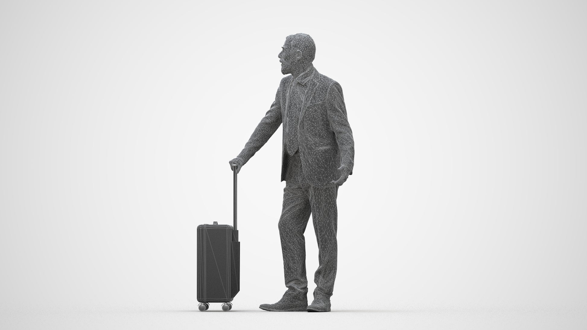 realistic 3D senior man business, scanned archviz people for Blender and 3ds Max, wireframe back view