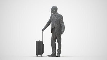 realistic 3D senior man business, scanned archviz people for Blender and 3ds Max, wireframe back view