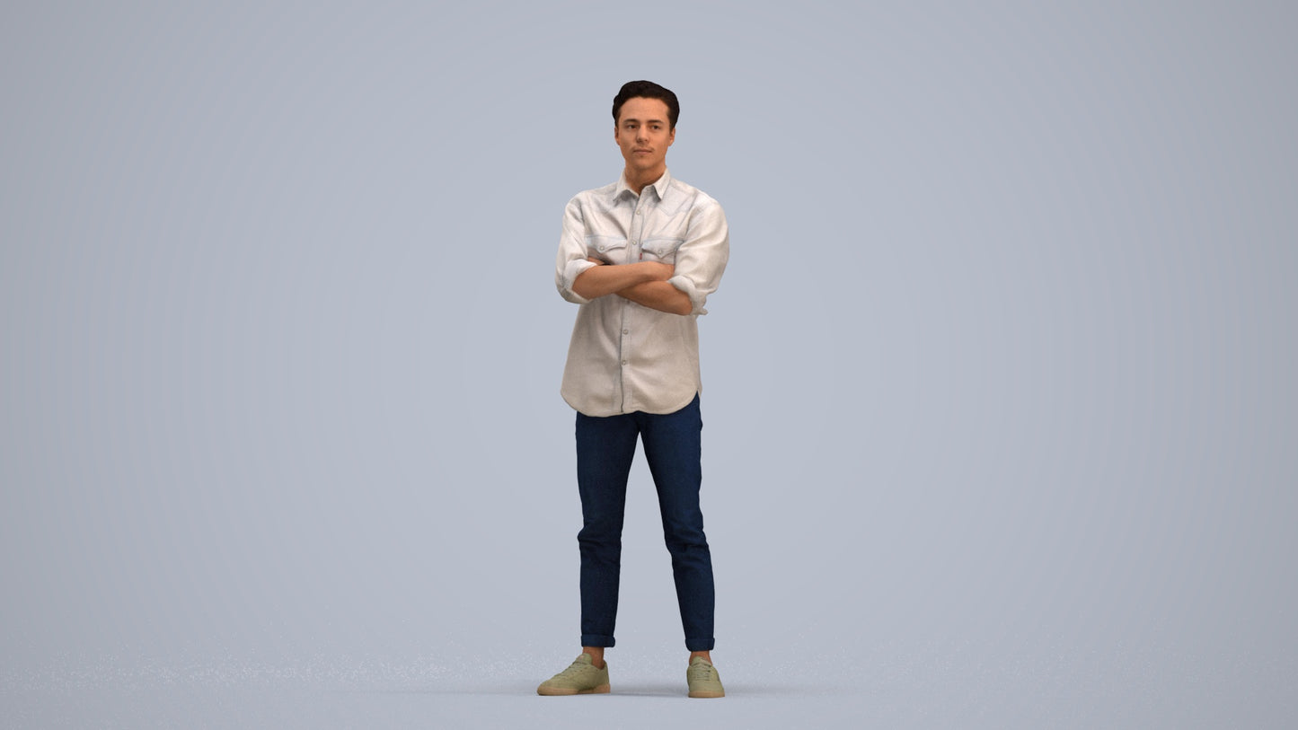 3D people model man casual standing, scanned human for 3ds Max rendering, standing pose render