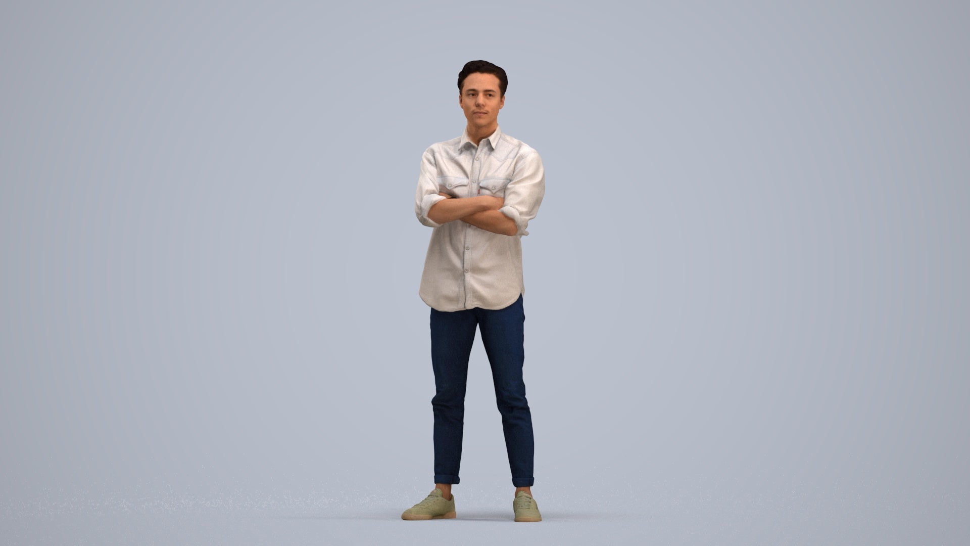 3D people model man casual standing, scanned human for 3ds Max rendering, standing pose render