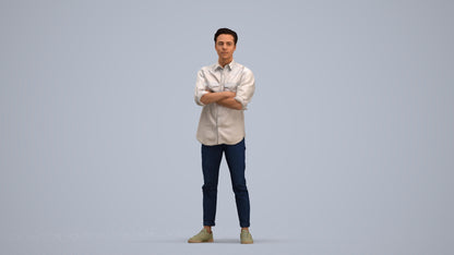 3D people model man casual standing, scanned human for 3ds Max rendering, standing pose render
