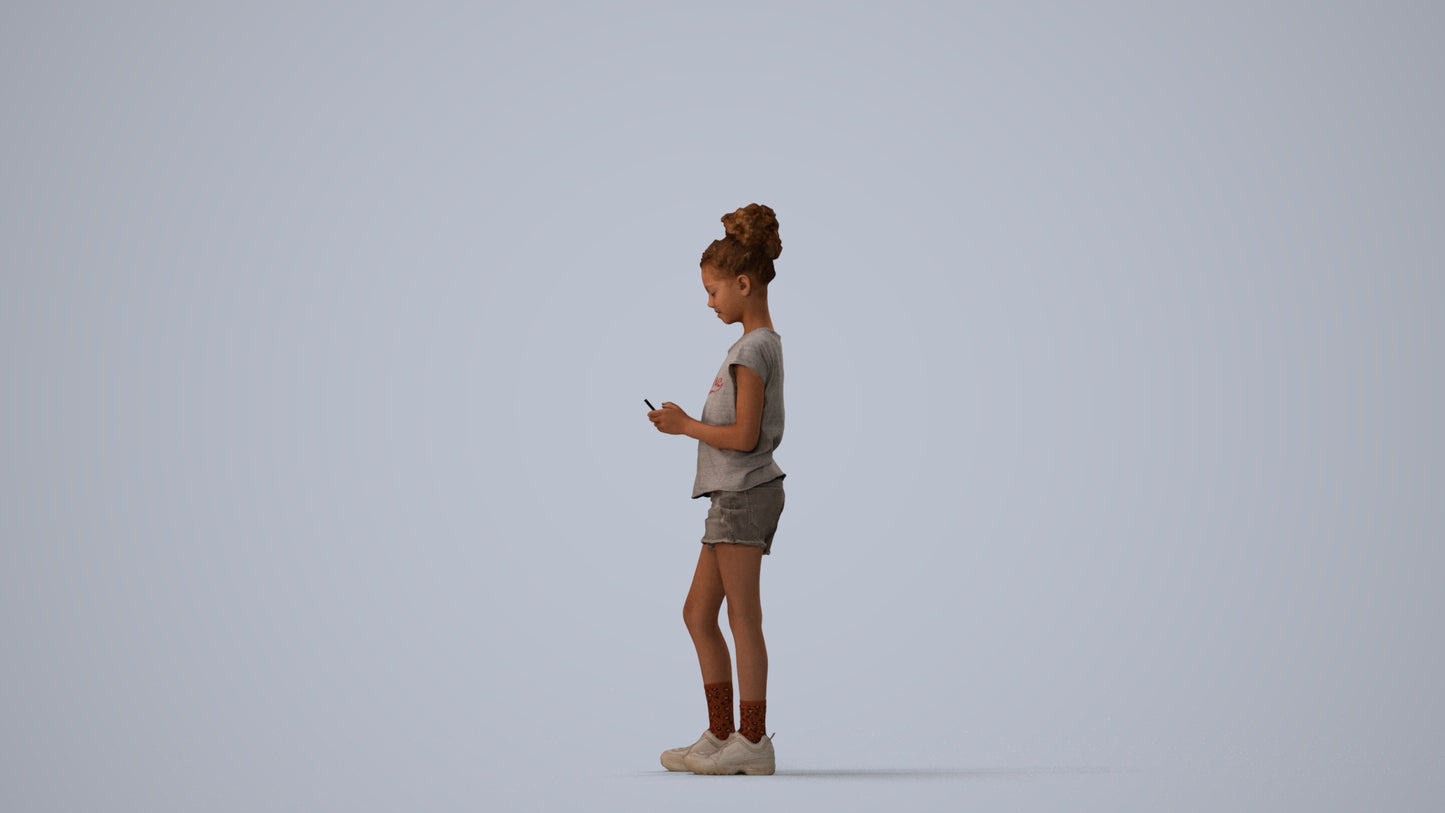 photogrammetry 3D girl casual kids, realistic human model archviz FBX, three-quarter view render