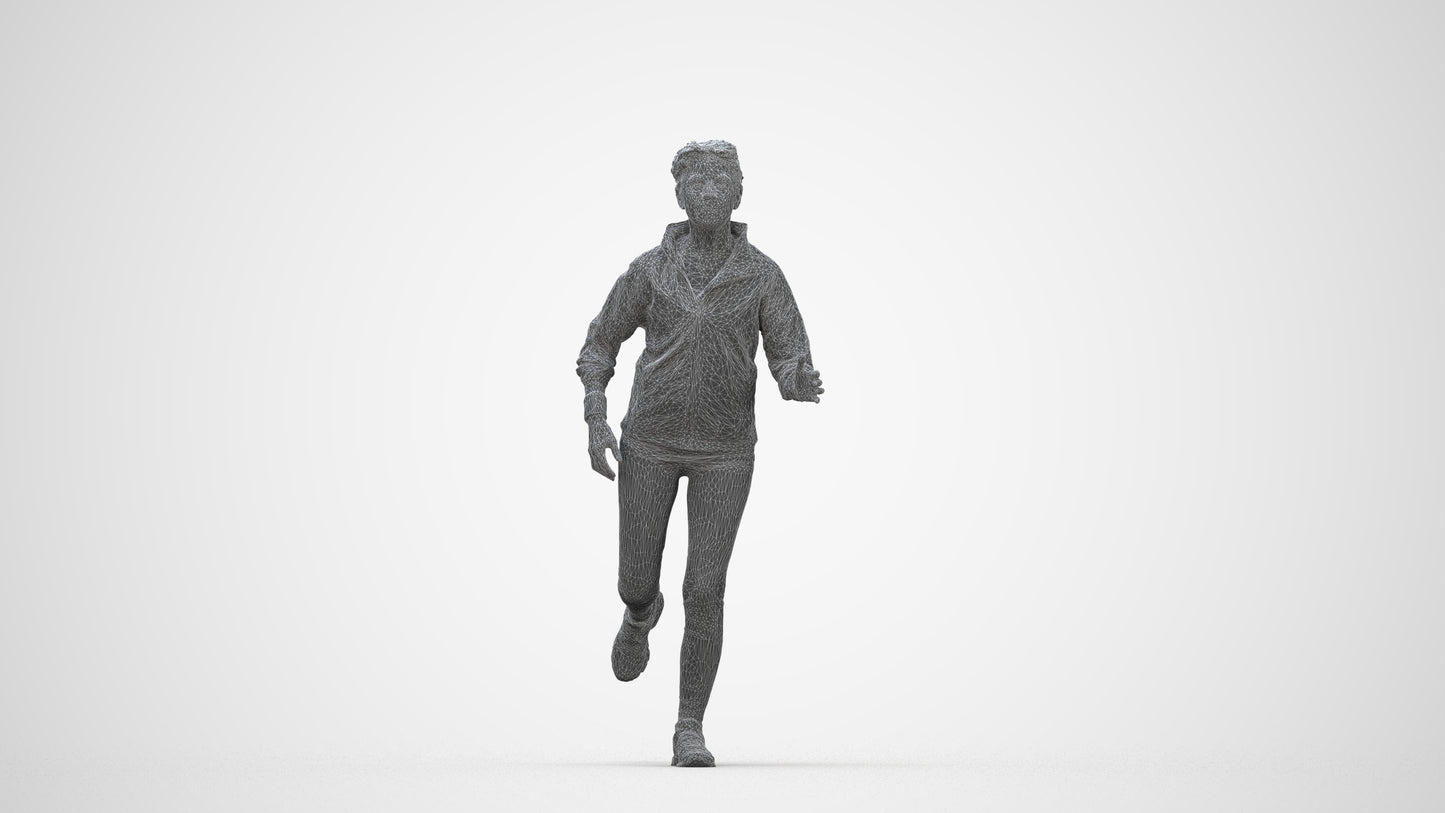3D human model woman sport, photogrammetry scanned person for archviz, wireframe back view