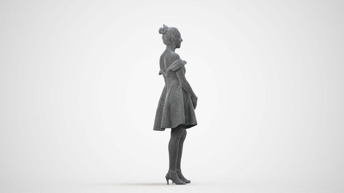 realistic 3D people woman formal formalaffairs, render-ready for V-Ray and Corona, FBX OBJ, wireframe side view