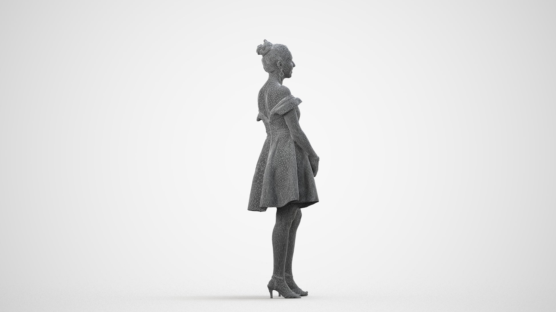 realistic 3D people woman formal formalaffairs, render-ready for V-Ray and Corona, FBX OBJ, wireframe side view
