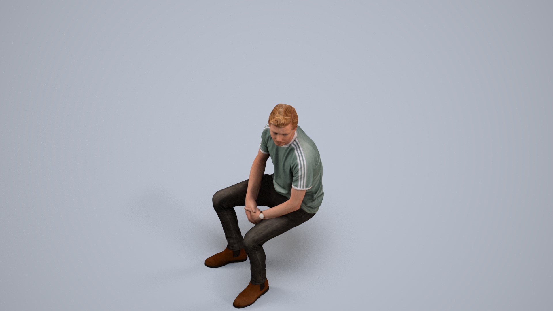 realistic 3D human man casual sitting, archviz people FBX OBJ for Blender, back view render