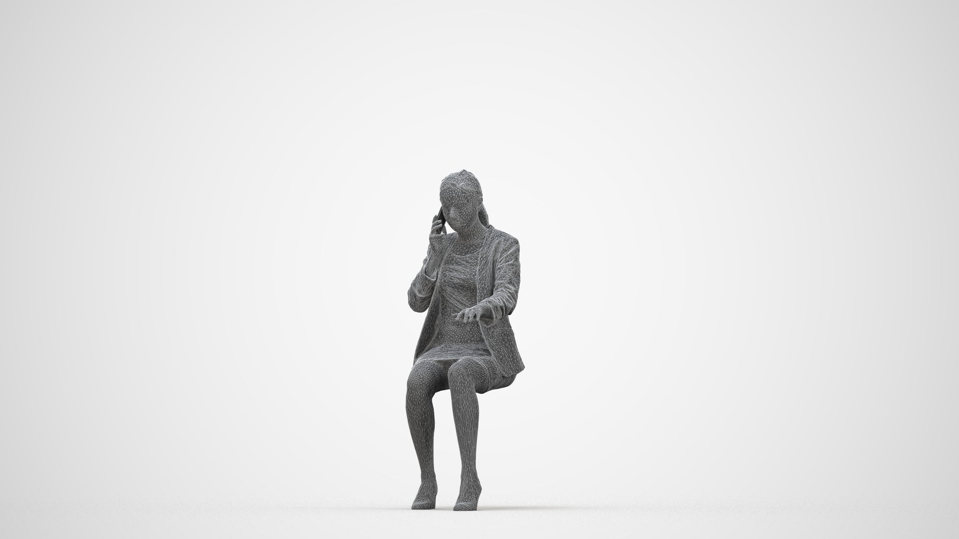 realistic 3D human woman business, archviz people FBX OBJ for Blender, wireframe back view