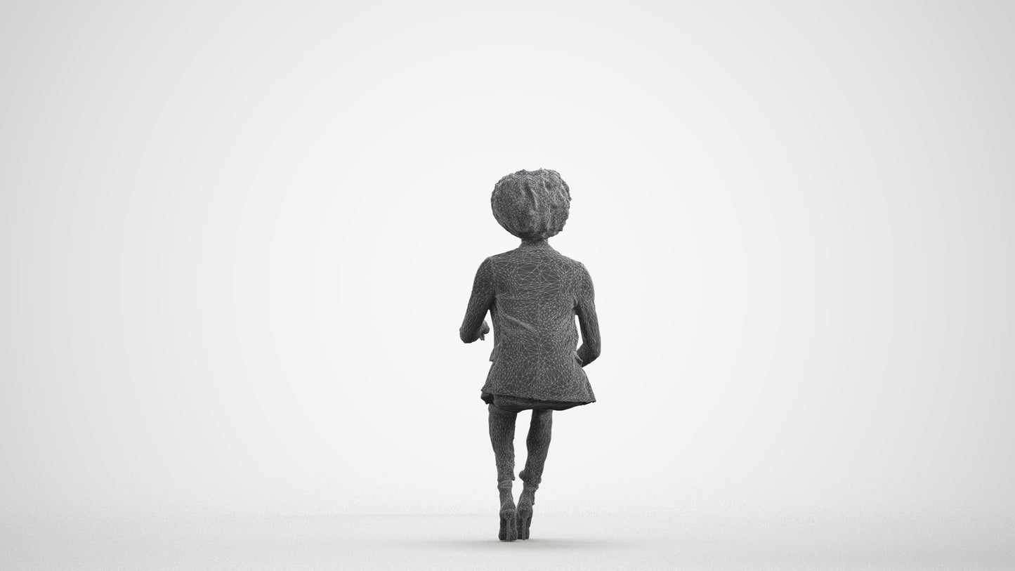 3D scanned woman sitting business, photorealistic archviz people for Enscape and SketchUp, wireframe front view
