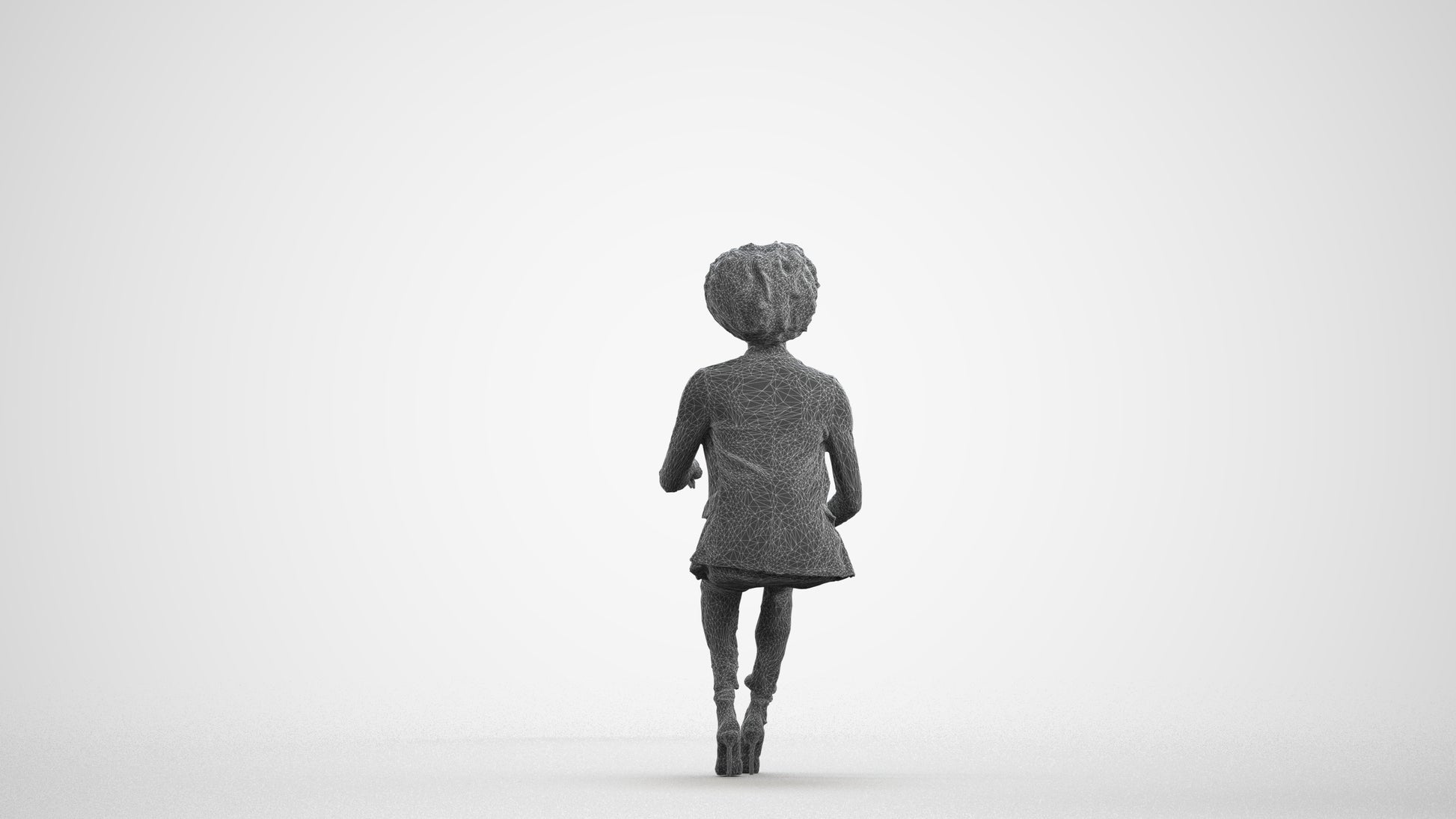 3D scanned woman sitting business, photorealistic archviz people for Enscape and SketchUp, wireframe front view