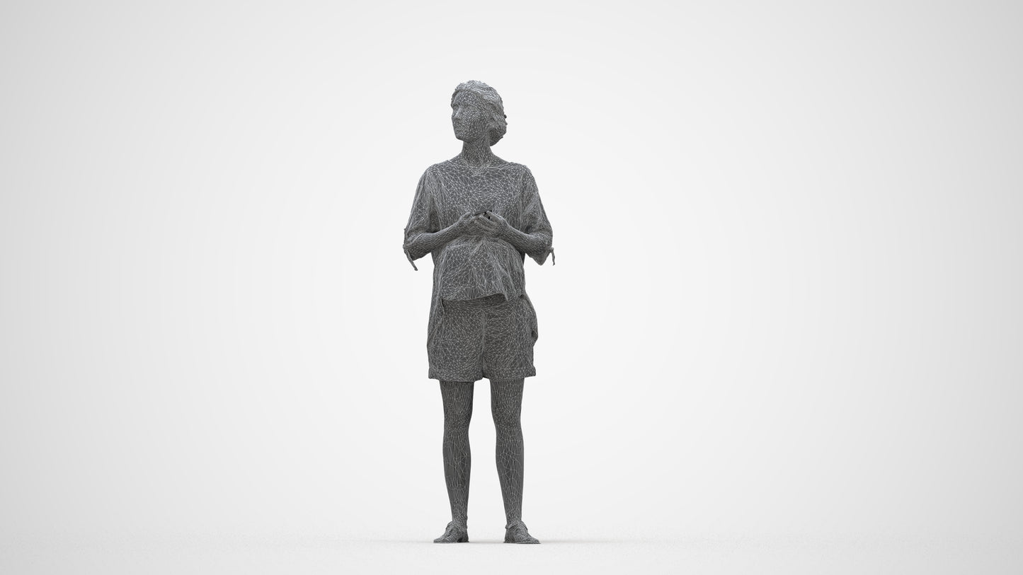 scanned 3D woman casual standing, photogrammetry people for Enscape and V-Ray, wireframe back view