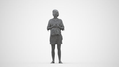 scanned 3D woman casual standing, photogrammetry people for Enscape and V-Ray, wireframe back view