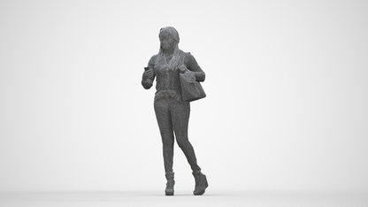 3D scanned woman walking casual, photorealistic archviz people for Enscape and SketchUp, wireframe back view