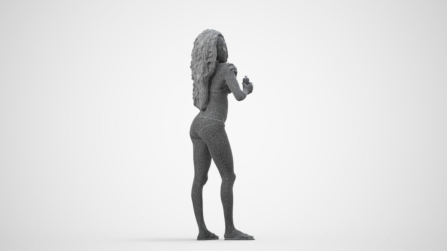 3D scanned woman pool, photorealistic archviz people for Enscape and SketchUp, wireframe side view