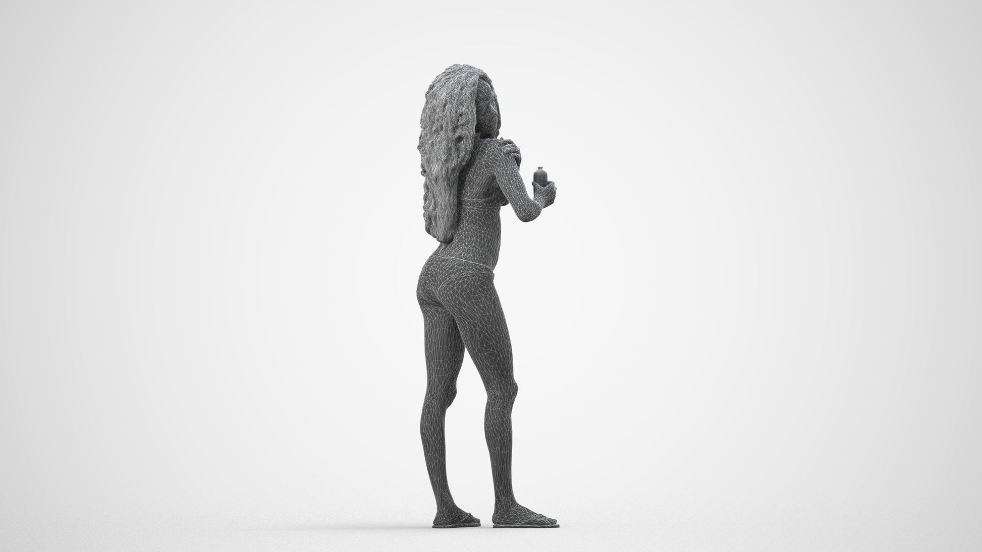 3D scanned woman pool, photorealistic archviz people for Enscape and SketchUp, wireframe side view