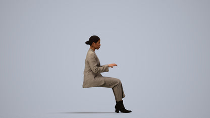 3D human model woman business, photogrammetry scanned person for archviz, side view render