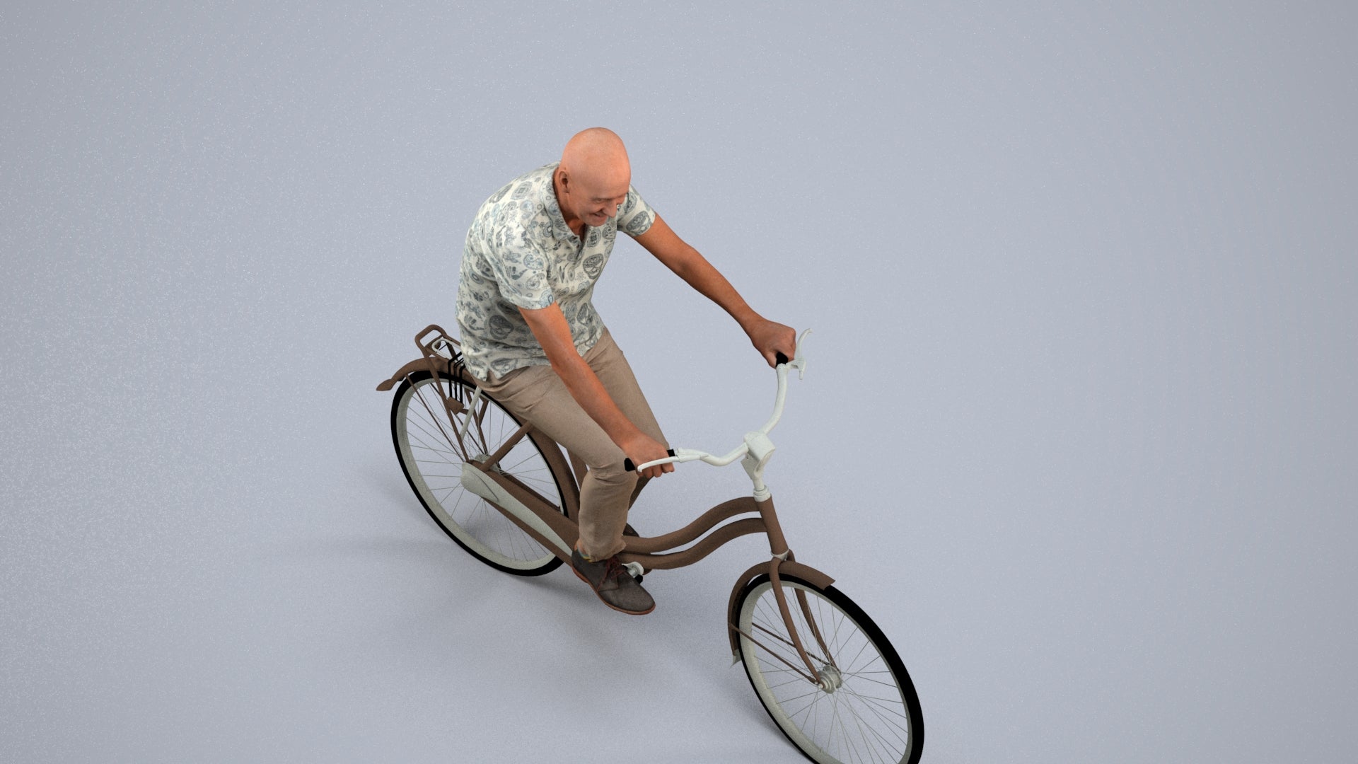 photogrammetry 3D senior man casual cycling, realistic human model archviz FBX, back view render