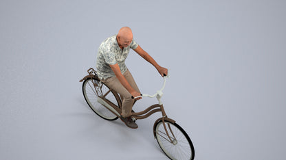 photogrammetry 3D senior man casual cycling, realistic human model archviz FBX, back view render