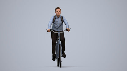 realistic 3D human boy business cycling, archviz people FBX OBJ for Blender, top-down view render