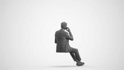 3D human model man business sitting, photogrammetry scanned person for archviz, wireframe front view