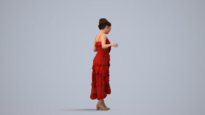 3D human model woman formal, photogrammetry scanned person for archviz, side view render